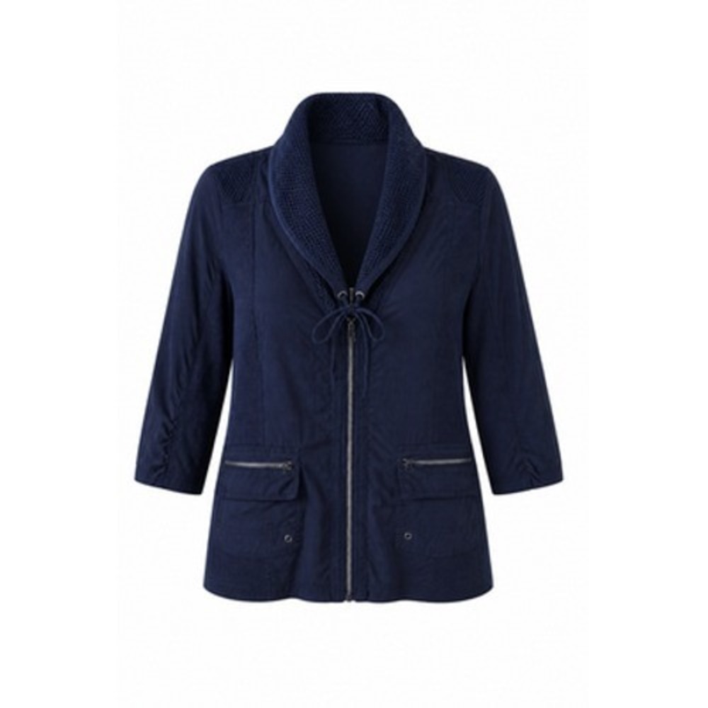 XCVI Wearables Jacket 1X Blue Mesh Shawl Collar Zip Pockets Lightweight Knit